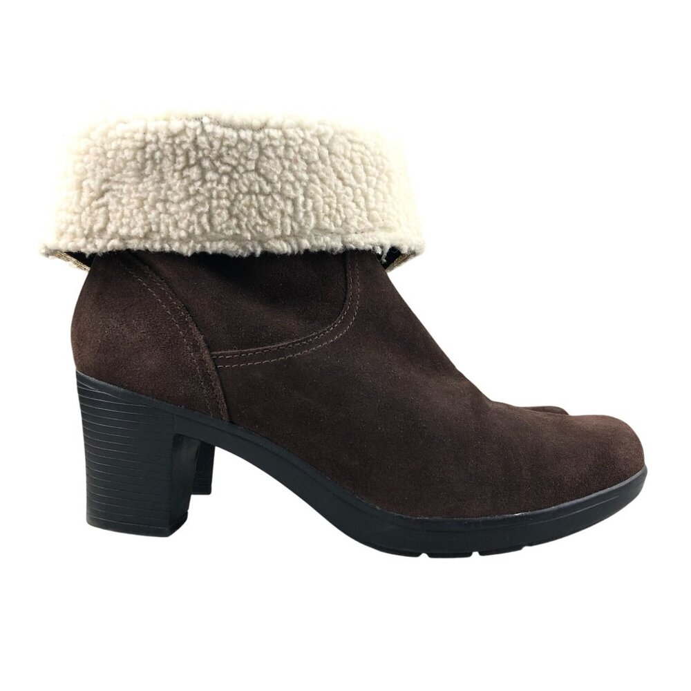 Clarks Women's Size 10M Brown Suede Leather Foldover High Heeled Ankle Boots